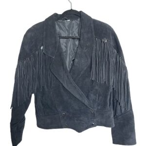 Vintage Fringe Suede Women's Jacket - Black